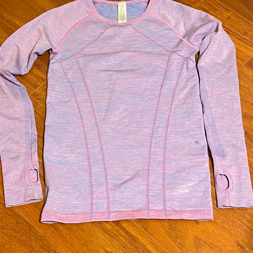 Ivivva By Lululemon Girls Pink and Purple Long Sleeve Top with Thumb holes 12